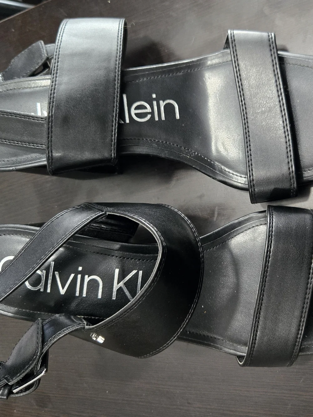 Calvin Klein Black Leather Strappy Sandals